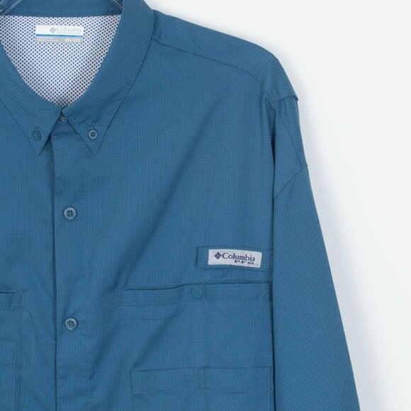 Columbia Mens PFG Omnishade Button Down Shirt Size XXL Blue Long Sleeve Fishing - Picture 2 of 9